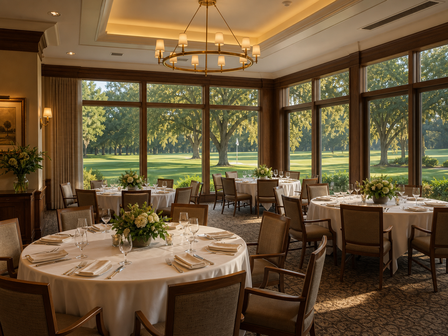 Clubhouse event room concept overlooking a golf course