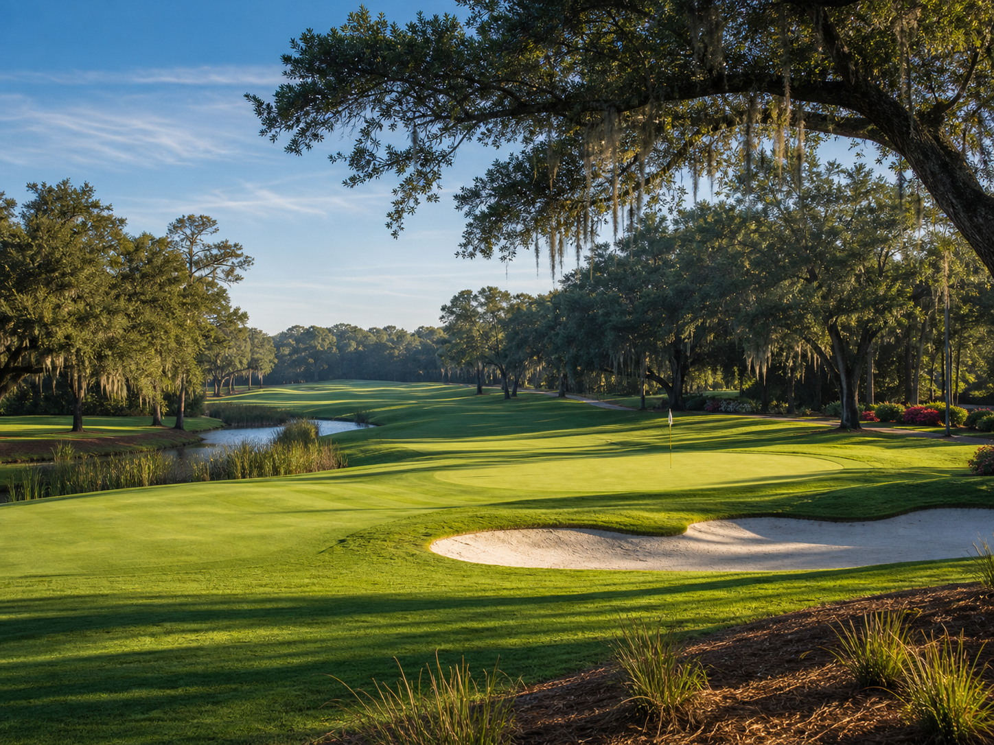 Oak-lined golf fairway concept